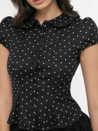 Polka Dot Peter Pan Collar Puff Sleeve Cropped Top