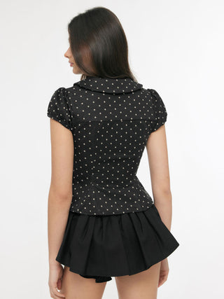 Polka Dot Peter Pan Collar Puff Sleeve Cropped Top