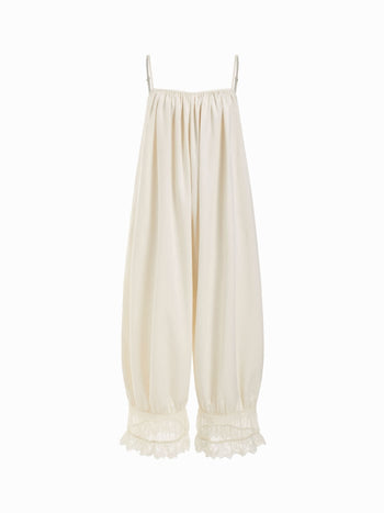Lace Panel Mid Rise Bloomer Jumpsuit