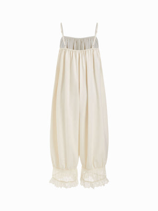 Lace Panel Mid Rise Bloomer Jumpsuit