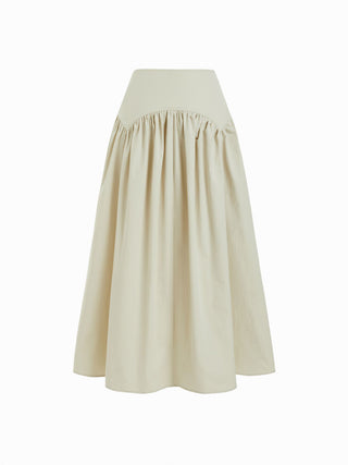 Low Rise Ruched Flared Maxi Skirt