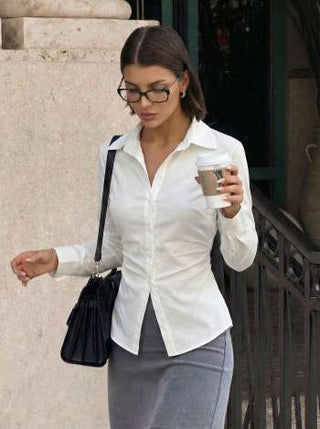 Stretch Cotton-blend Collar Button Long Sleeve Shirt
