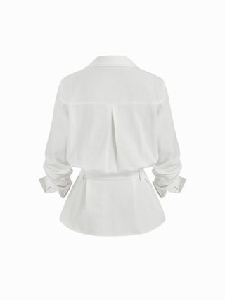 Linen-blend Longline Long Sleeve Shirt with Belt