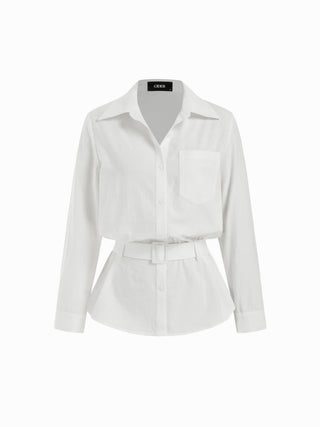 Linen-blend Longline Long Sleeve Shirt with Belt