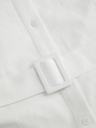 Linen-blend Longline Long Sleeve Shirt with Belt