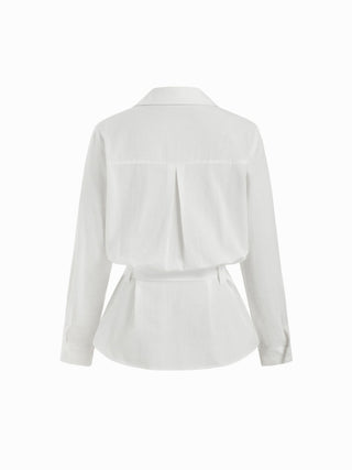 Linen-blend Longline Long Sleeve Shirt with Belt