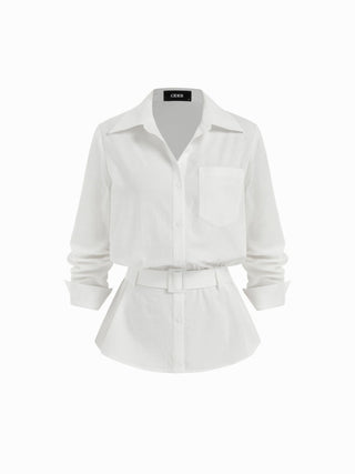 Linen-blend Longline Long Sleeve Shirt with Belt