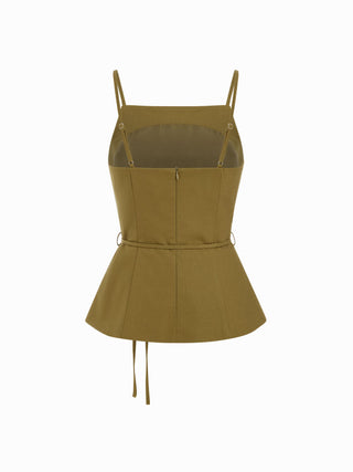 Linen-blend Tie Waist Cami Top & Mid Rise Straight Leg Trousers Set