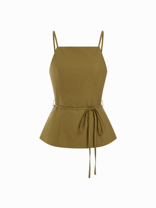 Linen-blend Tie Waist Cami Top & Mid Rise Straight Leg Trousers Set