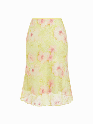 Floral Embroidery Mid Rise Mermaid Midi Skirt