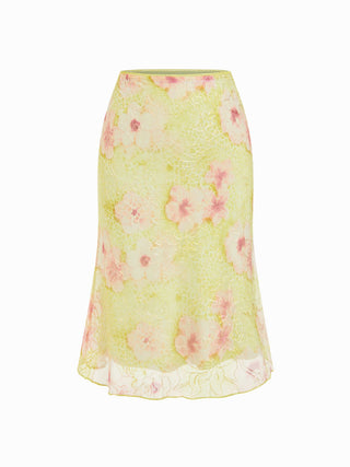 Floral Embroidery Mid Rise Mermaid Midi Skirt