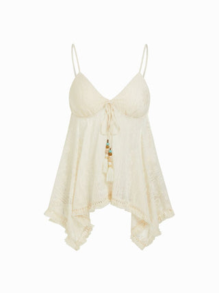 Jacquard Sweetheart Tie-front Hanky Hem Cami Top