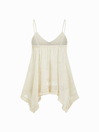 Jacquard Sweetheart Tie-front Hanky Hem Cami Top