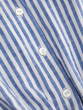 Cotton-Blend Striped Collar Shirred Waist Romper