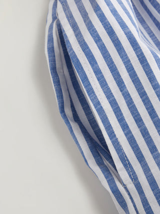 Cotton-Blend Striped Collar Shirred Waist Romper