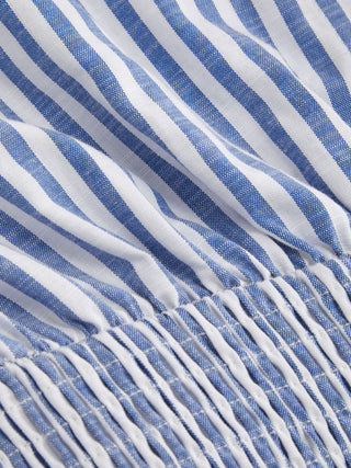 Cotton-Blend Striped Collar Shirred Waist Romper