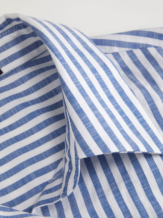 Cotton-Blend Striped Collar Shirred Waist Romper