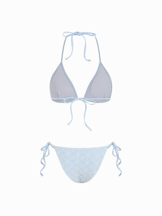 Cotton-blend Geometric Floral Lace Halter Neck Triangle Bikini Set