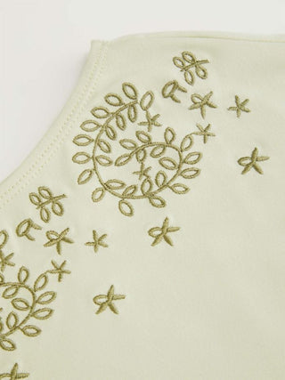 Knit Fabric Asymmetrical Neck Embroidery Ruched Tee For Daily Casual Vacation