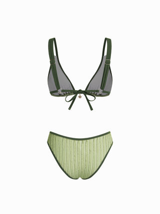 Textured V-neck Triangle Bikini Set With Shell Charm