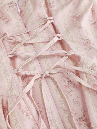 Cotton-blend Sculptural Sweetheart Ditsy Floral Lace Up Ruffled Maxi Dress