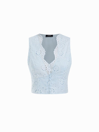 Jacquard V-neck Floral Broderie Anglaise Textured Blouse
