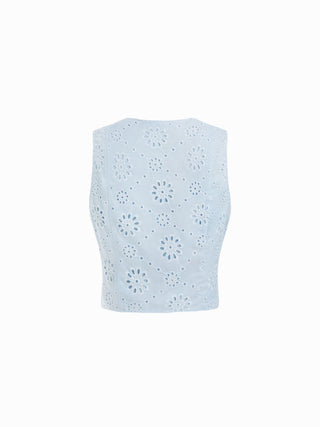 Jacquard V-neck Floral Broderie Anglaise Textured Blouse