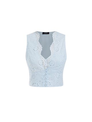 Jacquard V-neck Floral Broderie Anglaise Textured Blouse