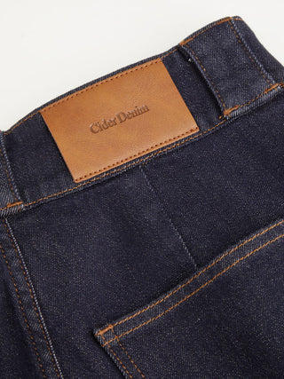 Stretch Denim High Rise Straight Leg Trousers With Metal Detail