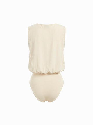 Woven V-Neck Ruched Shirt Romper For Daily Casual Work