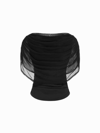 Knit Boat Neck Ruched Bolero Top