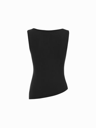 High Stretch Asymmetrical Neck Ruched Tank Top