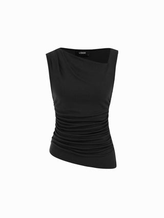 High Stretch Asymmetrical Neck Ruched Tank Top