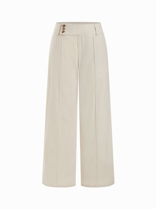 Woven Linen-blend Low Rise Pleated Wide Leg Trousers For Daily Casual Work