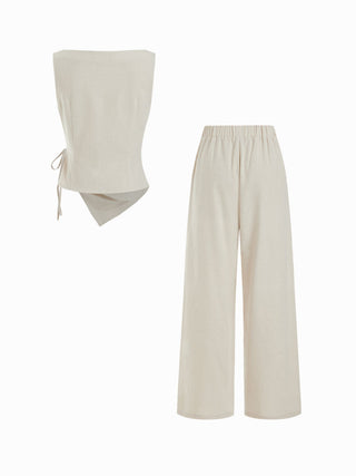 Linen-blend Boat Neck Knotted Top & Mid Rise Capri Straight Leg Trousers Set