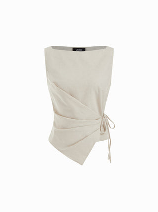 Linen-blend Boat Neck Knotted Top & Mid Rise Capri Straight Leg Trousers Set