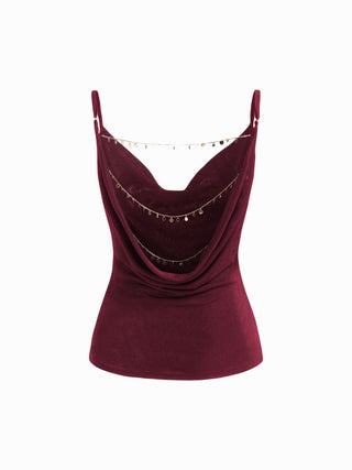 Cowl Neck Backless Chain Detail Cami Top