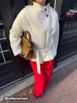 Wool-look Stand Collar Long Sleeve Jacket With Belt