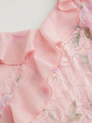 Lace Floral Sweetheart Neck Ruffle Trim Cami Mini Dress
