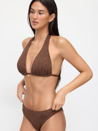 3 Piece Halter Neckline Lace Triangle Bikini Top & Cheeky Bottom With Sarong Bikini Set