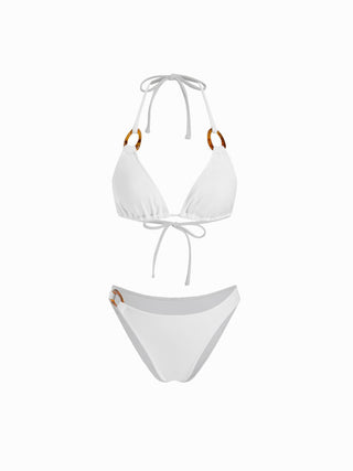 Halter Neckline Solid Ring Linked Triangle Bikinis 3 Piece Bikini Sets