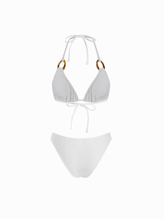 Halter Neckline Solid Ring Linked Triangle Bikinis 3 Piece Bikini Sets