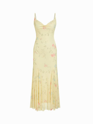 Mesh Sweetheart Floral A-line Maxi Dress
