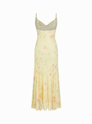 Mesh Sweetheart Floral A-line Maxi Dress