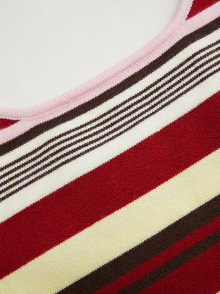 Knit Halter Neck Striped Tank Top & Low Rise Mini Skirt Set