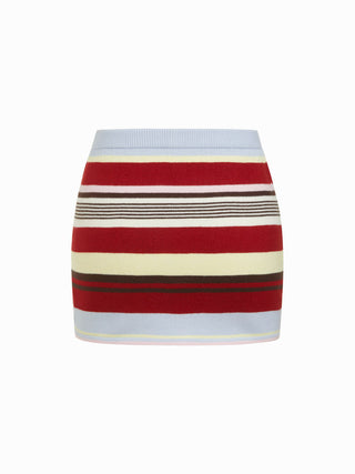 Knit Halter Neck Striped Tank Top & Low Rise Mini Skirt Set