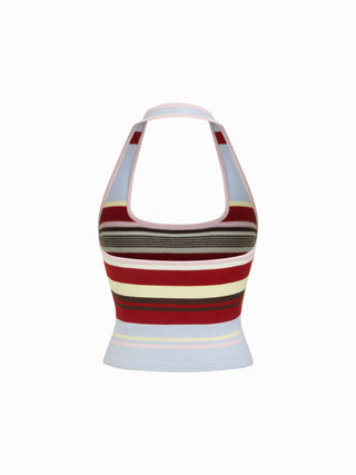 Knit Halter Neck Striped Tank Top & Low Rise Mini Skirt Set