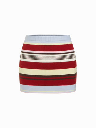 Knit Halter Neck Striped Tank Top & Low Rise Mini Skirt Set