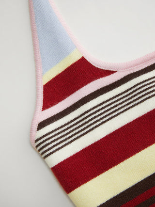 Knit Halter Neck Striped Tank Top & Low Rise Mini Skirt Set