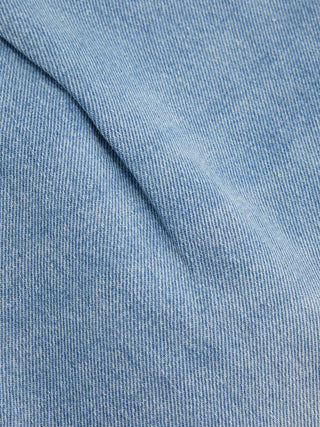 Washed Denim Mid Rise Strawberry Graphic Wide Leg Bermuda Shorts